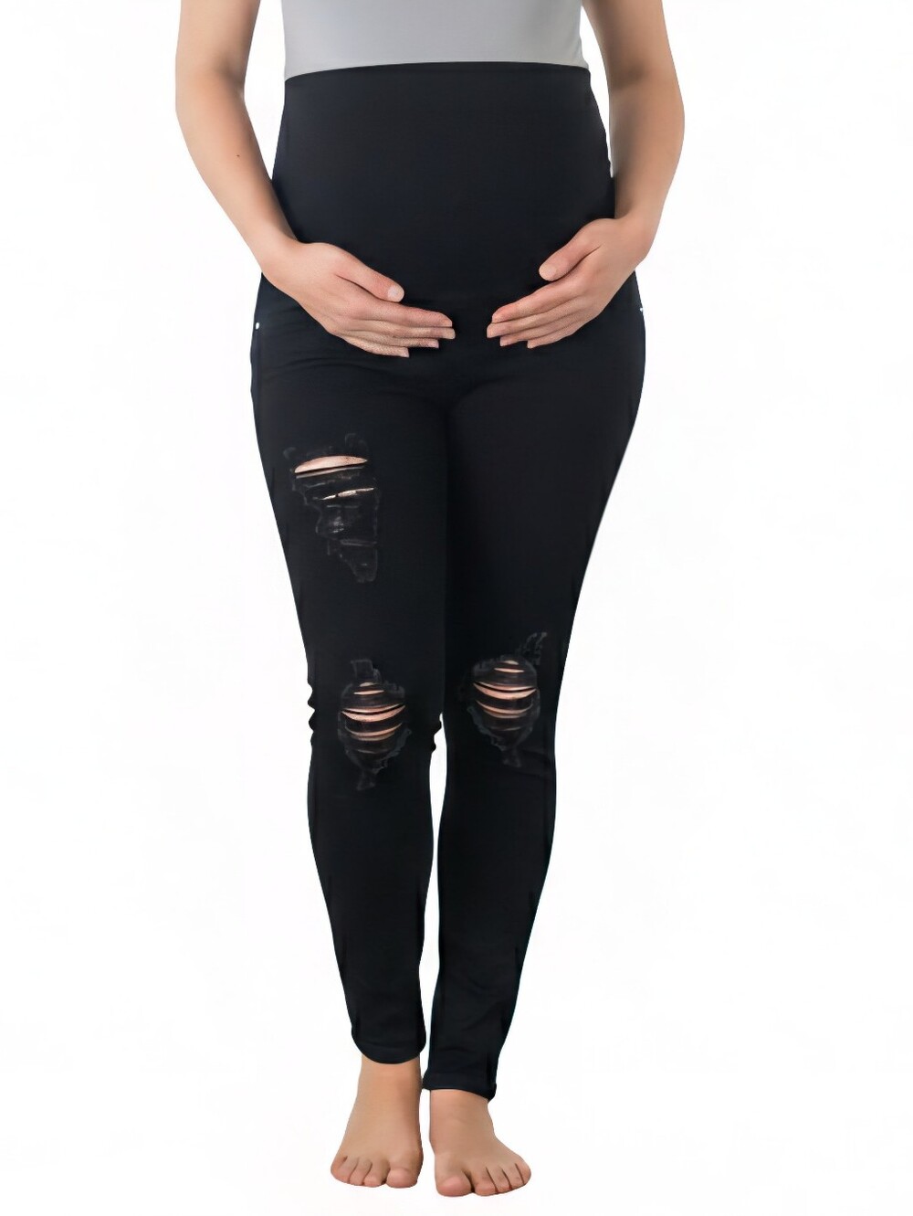Maternity Ankle Skinny Jeans Womens Size Large Black Distressed